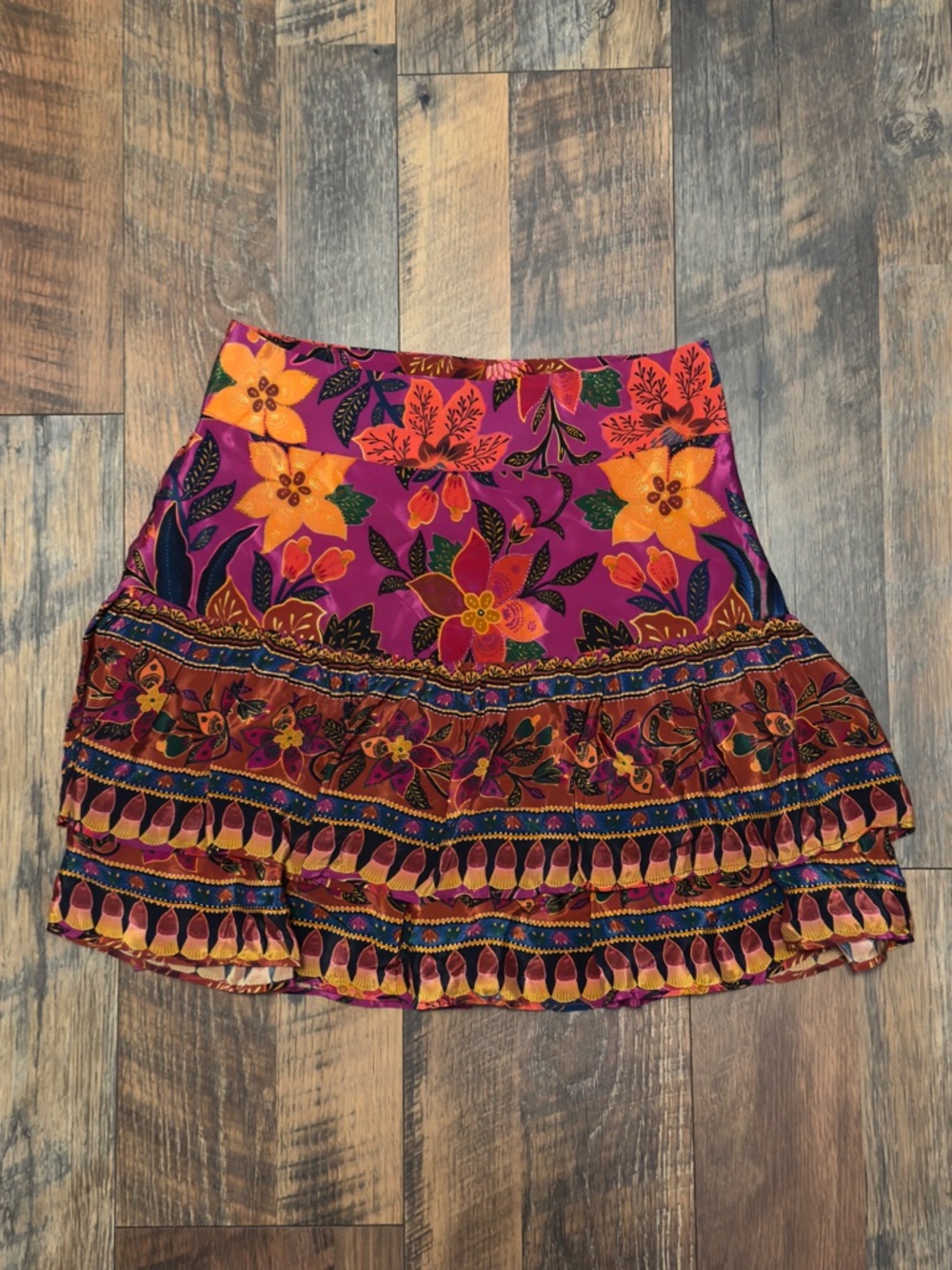 Farm Rio Tiered Mini Skirt Floral Ruffle Boho Sz XS